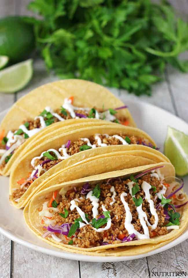 Walnut Meat Tacos with Lime Cashew Cream | Meatless Vegan Tacos