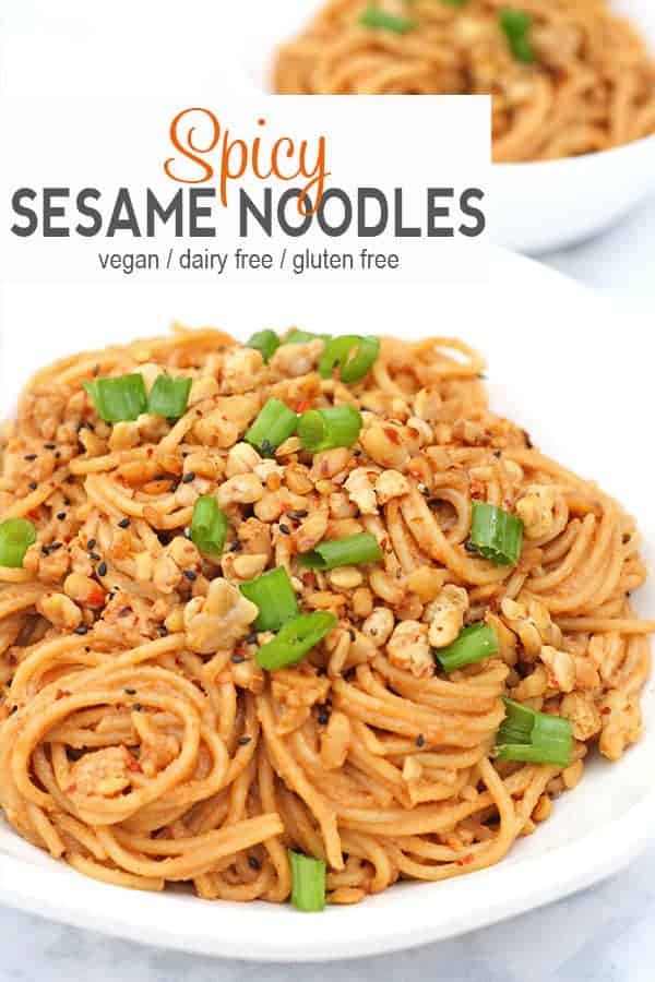 Spicy Sesame Noodles | These delicious vegan Spicy Sesame Noodles are perfect when you're craving takeout but also want to add some spice to your meal! They're delicious, easy to make, and perfect for a quick dinner or lunch. vegan recipe, vegetarian, gluten-free, dairy-free, noodle recipe, Asian noodle recipe #vegannoodles #sesamenoodles #vegansesamenoodles #glutenfreevegannoodles #asiannoodles