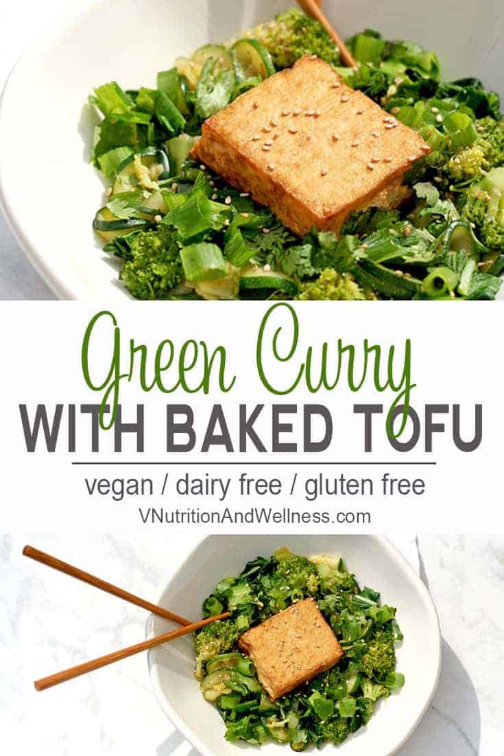 Green Curry with Baked Tofu | This Green Curry with Tofu packs a flavorful punch with traditional curry spices and is topped off with a delicious baked tofu. Check it out now or pin for later!