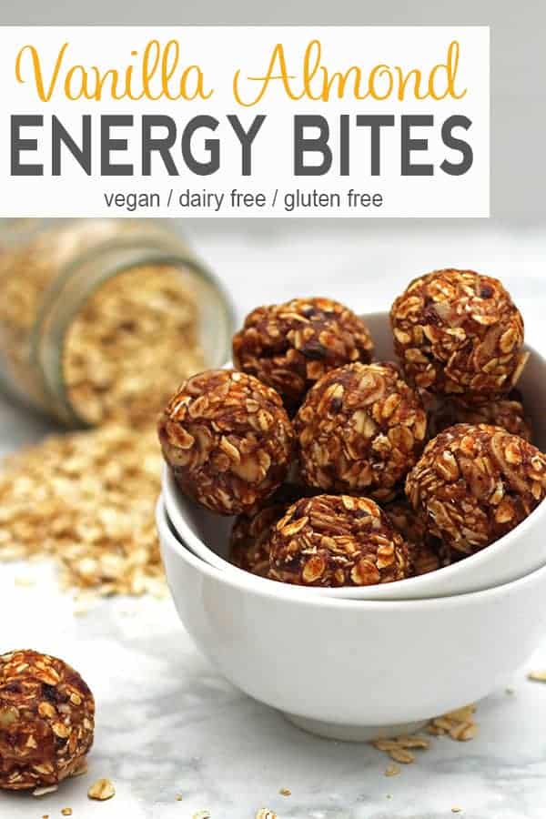 Vanilla Almond Energy Balls | These energy balls are a perfect snack for those mid-day cravings. These no bake balls are a healthy snack with no added sugar. These vanilla almond balls are also vegan, gluten-free, and easy to make. #vanillaenergybites #vanillaenergyballs #veganenergyball #almondballs #healthyalmondballs #vnutrition