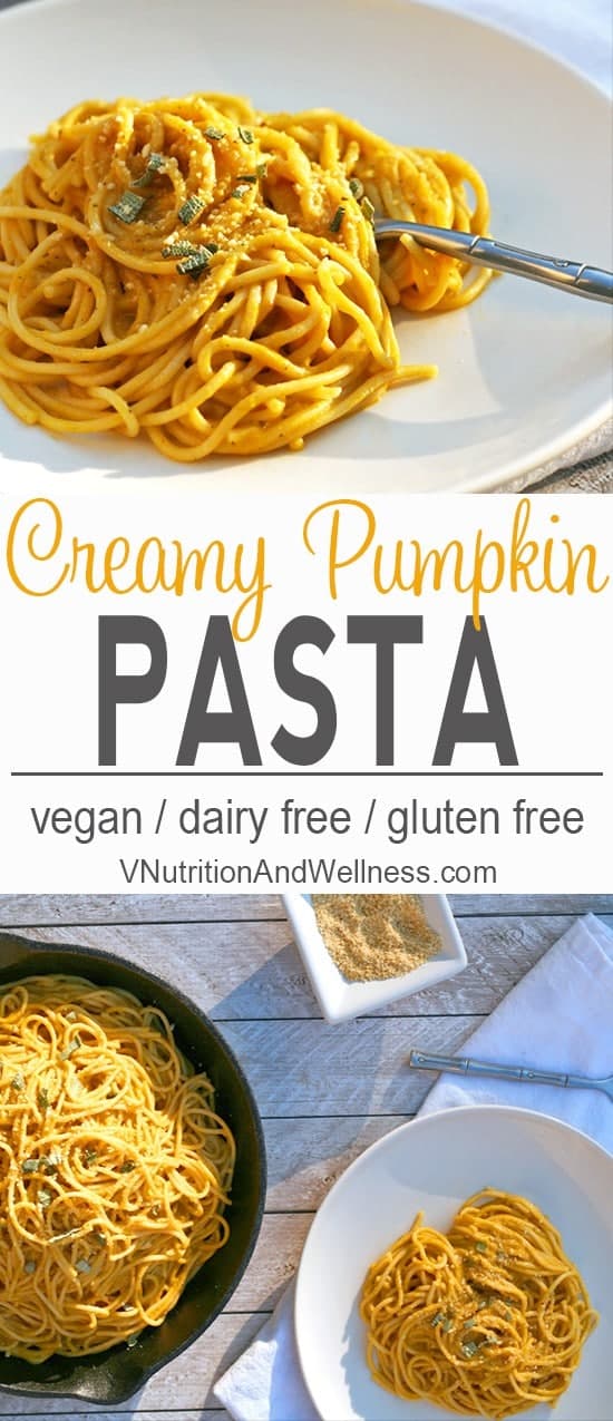 This Vegan Pumpkin Pasta is the perfect fall dinner. The sauce highlights pumpkin while being rich and creamy without the dairy.