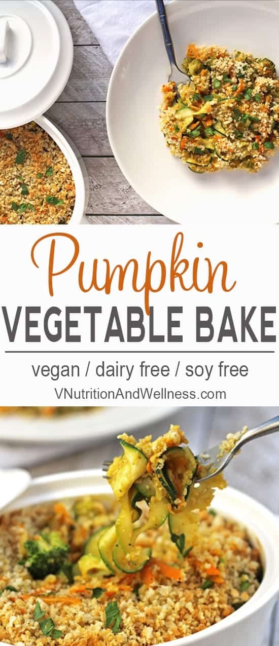 Pumpkin Vegetable Casserole| This Pumpkin Vegetable Casserole is a healthy vegan side dish for Thanksgiving or anytime you want to impress! vegan recipe, vegan holiday, vegan Thanksgiving, gluten free, pumpkin recipe, vegan casserole recipe