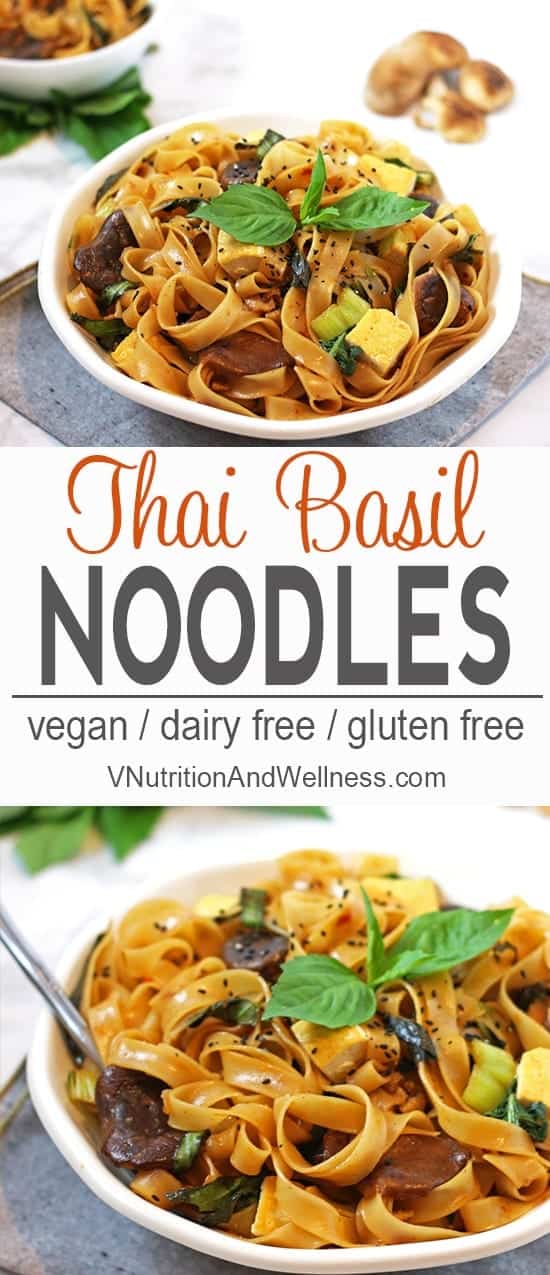 These Thai Basil Noodles are perfect if you're craving some bold flavor for dinner. The recipe is easy to make & ready in about 30 minutes. vegan Thai recipe, Thai noodle recipe