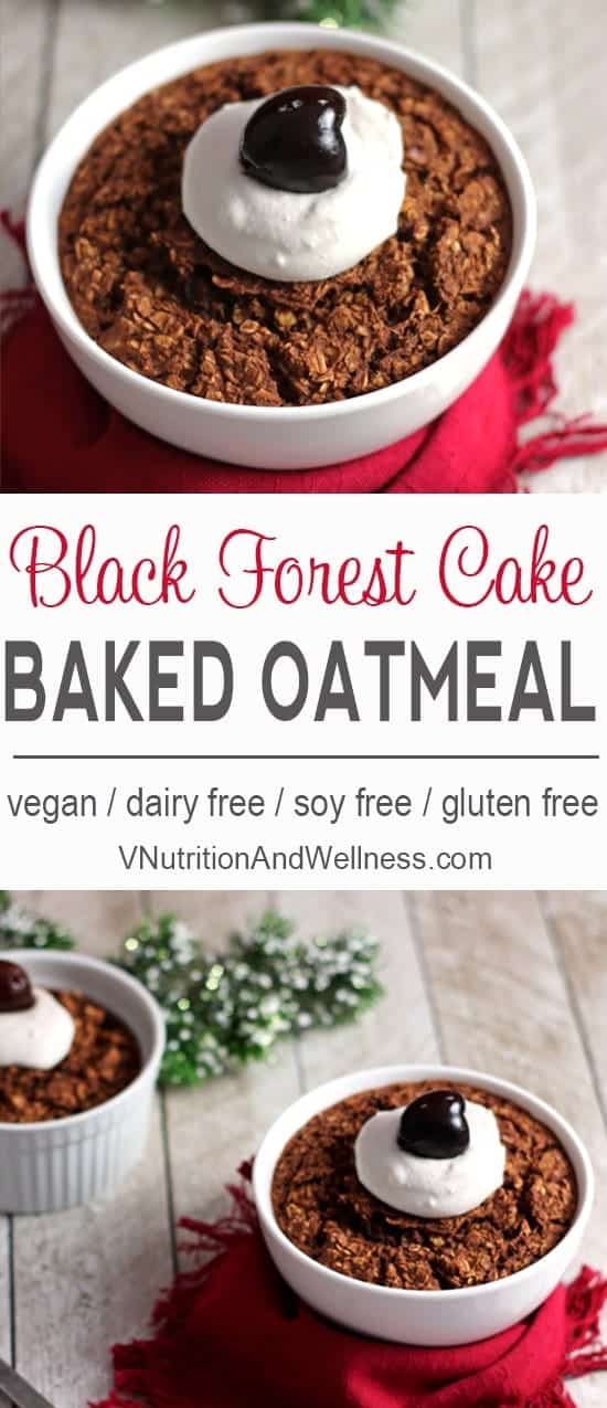 This Black Forest Baked Oatmeal is a healthy version of the original cake. Celebrate the holidays with this fun breakfast!