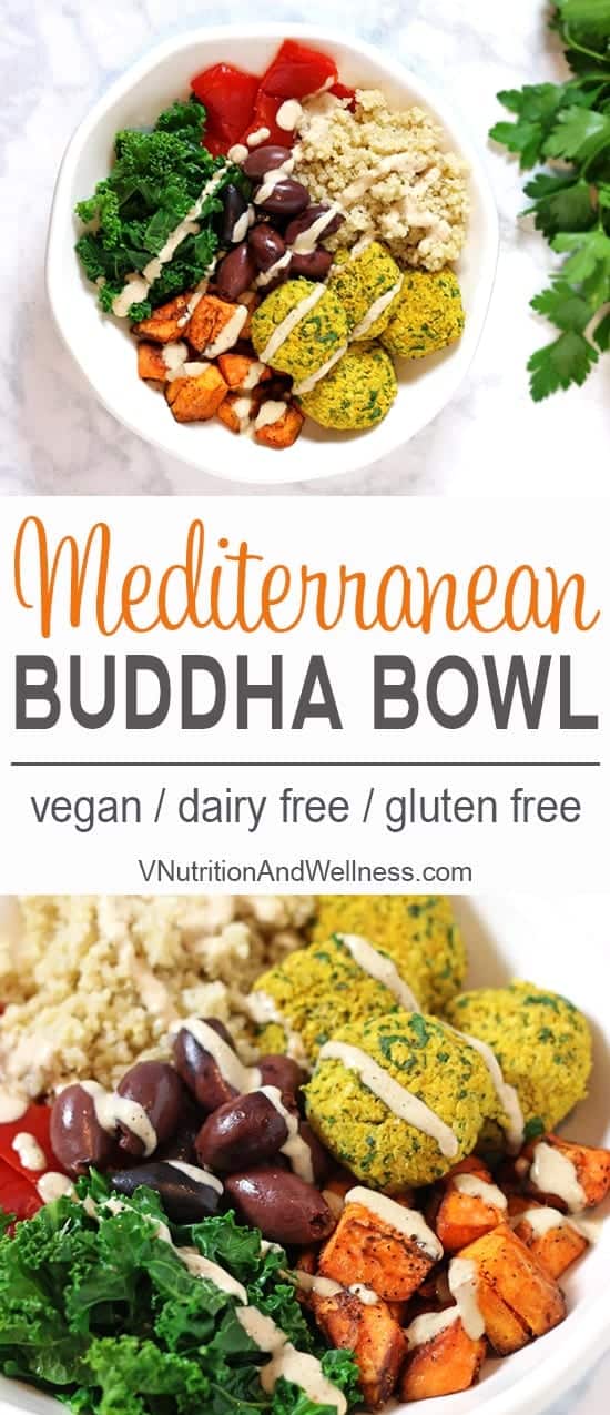 Mediterranean Bowl with Falafels and Hummus Dressing | Buddah Bowls inspired by the Mediterranean - healthy and tasty! vegan bowl recipe