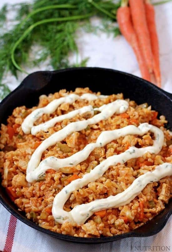 Vegan Buffalo Chicken Rice Skillet 