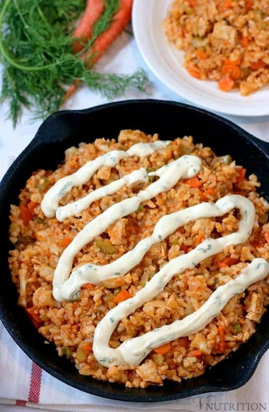 Vegan Buffalo Chicken Rice Skillet 