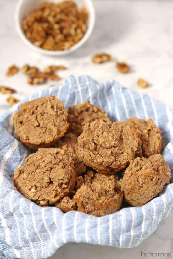 Vegan Banana Nut Muffins | These healthy vegan banana nut muffins are low carb and full of protein. They make a heartier breakfast than your everyday muffin because of a surprise ingredient - beans! Vegan Banana Nut Muffins
