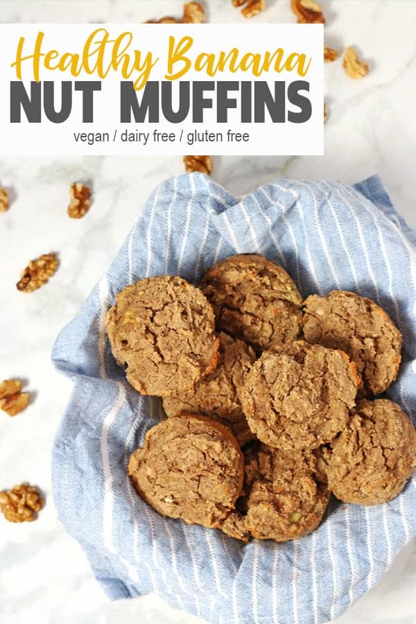 Vegan Banana Nut Muffins | These healthy vegan banana nut muffins are low carb and full of protein. They make a heartier breakfast than your everyday muffin because of a surprise ingredient - beans! #veganbanannutmuffins #healthyveganbanannutmuffins #veganbanananutmuffinrecipe #lowcarbveganbanananutmuffins #lowcarbbanananutmuffins #healthybanananutmuffins #vnutrition