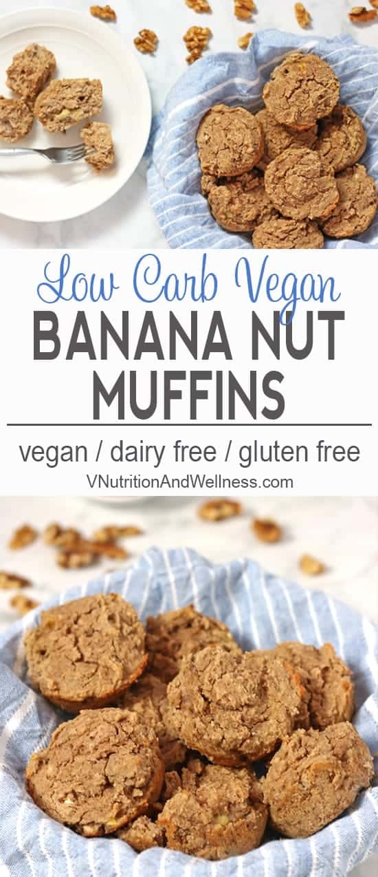 Vegan Banana Nut Muffins | These Lower Carb Vegan Banana Nut Muffins are full of protein and make a heartier breakfast than your everyday muffin because of a surprise ingredient - beans! vegan muffin recipe, vegan recipe, low carb muffins