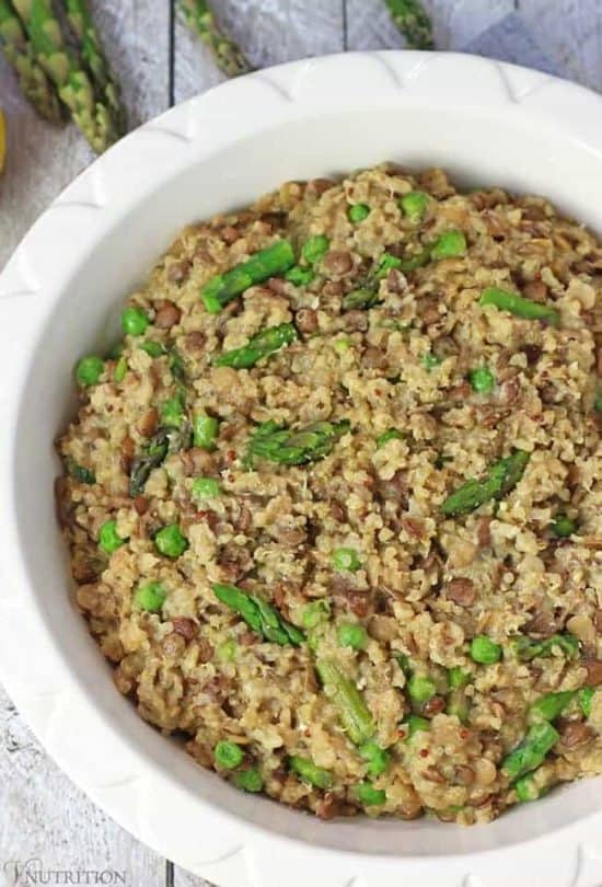 OnePot Lentil Quinoa with Asparagus and Peas Vegan OnePot Quinoa Recipe