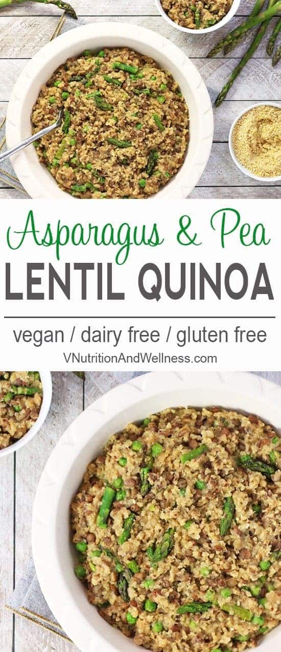 OnePot Lentil Quinoa with Asparagus and Peas Vegan OnePot Quinoa Recipe