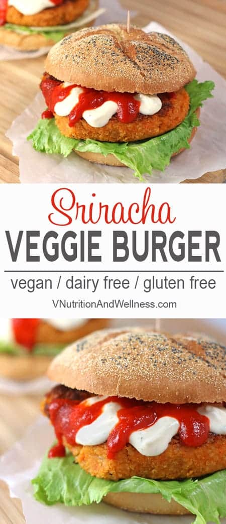 Sriracha Veggie Burgers | These Sriracha Veggie Burgers are not your typical veggie burger. They kick the heat up a notch with the awesomeness of sriracha. No one will call these burgers ordinary! vegan, veggieburger, gluten-free recipe, vegan recipe, vegan burger