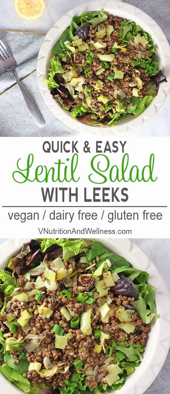 Easy Vegan Lentil Salad with Leeks and Lemon Vinaigrette | Need a tasty and quick meal? This Easy Vegan Lentil Salad with Leeks and Lemon Vinaigrette can be ready in under 10 minutes! vegan salad recipe, vegetarian, gluten-free, dairy-free