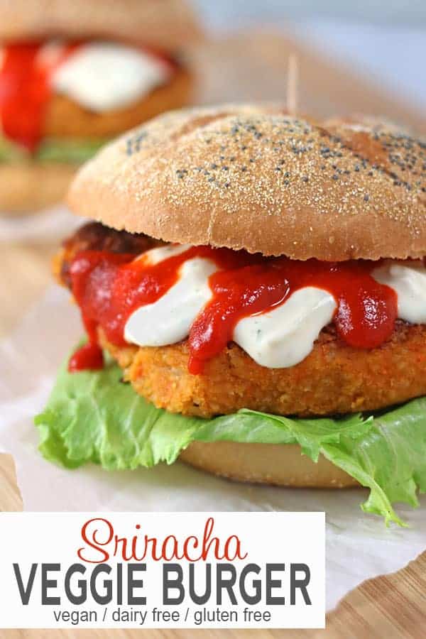 Sriracha Veggie Burgers | These Sriracha Veggie Burgers are not your typical vegetable burger. They're healthy, vegan, and gluten-free. These sriracha burgers kick the heat up a notch with the awesomeness of sriracha. #srirachaveggieburger #srirachaburgerveganrecipes #srirachaburgerrecipe #srirachavegetableburger #vegansrirachaburger #vnutrition #veggieburgersriracha