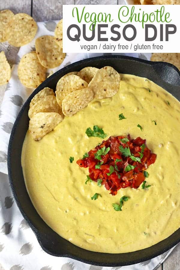 Vegan Chipotle Queso | This amazing Vegan Chipotle Queso will satisfy any cheesy craving. It's made with cashews and tastes just like the queso dip at Mexican restaurants but it's dairy-free! vegan queso recipe, dairy-free, gluten-free, queso dip #veganqueso #veganquesodip #vegancheesedip #vegannachocheese