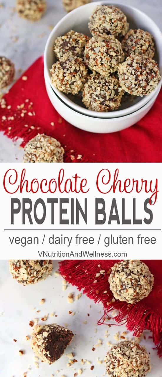 Chocolate Cherry Protein Balls | These Chocolate Cherry Protein Balls are the perfect treat after a workout or anytime you want a healthy delicious snack. vegan protein balls, gluten-free, dairy-free, vegan recipe, vegetarian #veganproteinballs