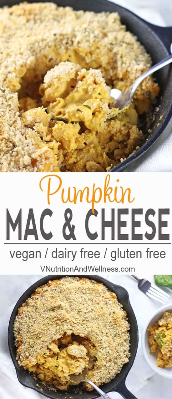 Vegan Pumpkin Mac and Cheese | This Baked Vegan Pumpkin Mac and Cheese is so creamy and delicious. It's the perfect comfort food for fall and a great dish for the holidays. vegan pumpkin recipe, gluten-free, dairy-free, vegan recipe, vegetarian #veganmacandcheese #veganpasta