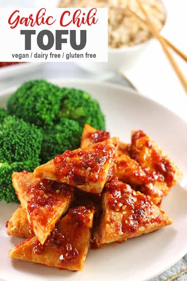 Tofu in Chili Garlic Sauce | Crank up the heat in your dinner with this spicy tofu in chili sauce! It's perfect for spice-lovers and so easy that it's on the table in about 15 minutes! #vegantofurecipe #spicytofu #vnutrition #spicytofurecipe #chilitofu #spicyvegantofu #spicytofurecipes