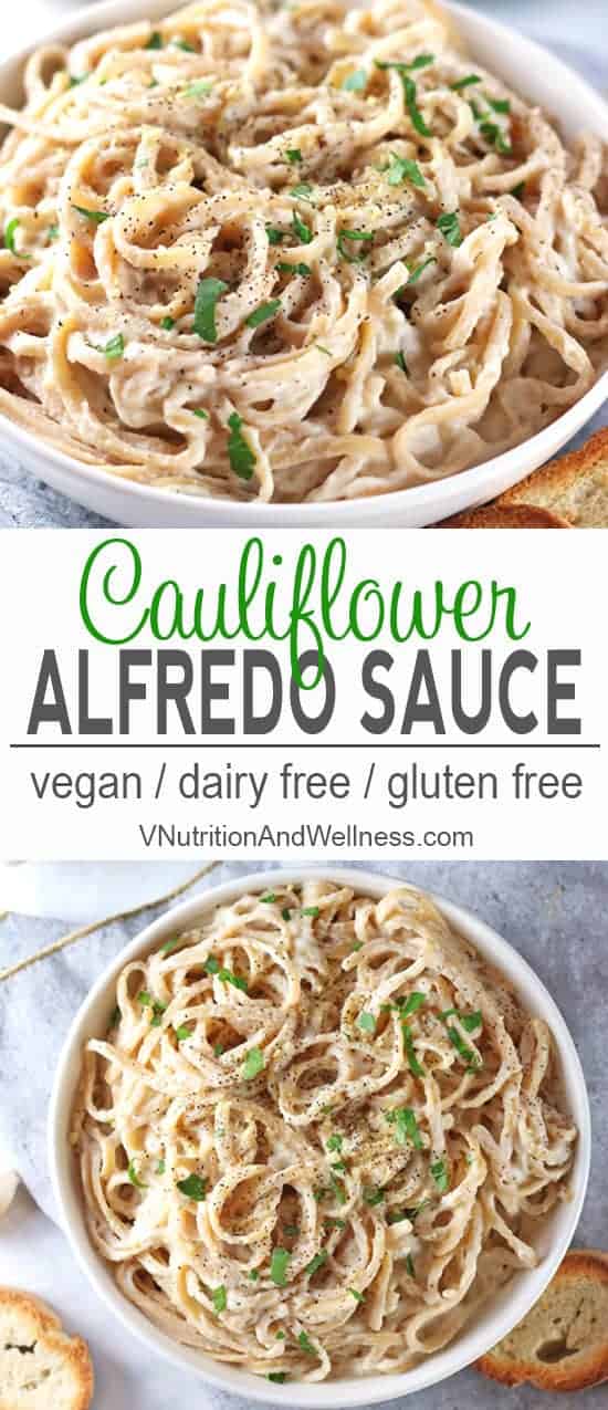 Vegan Cauliflower Fettuccine Alfredo | This Vegan Cauliflower Alfredo Sauce while lighter in calories than traditional sauce, is still deliciously creamy and full of flavor! gluten-free, dairy-free, vegan recipe, vegetarian, vegan alfredo sauce #veganalfredosauce #caulifloweralfredosauce #veganfettuccineialfredo