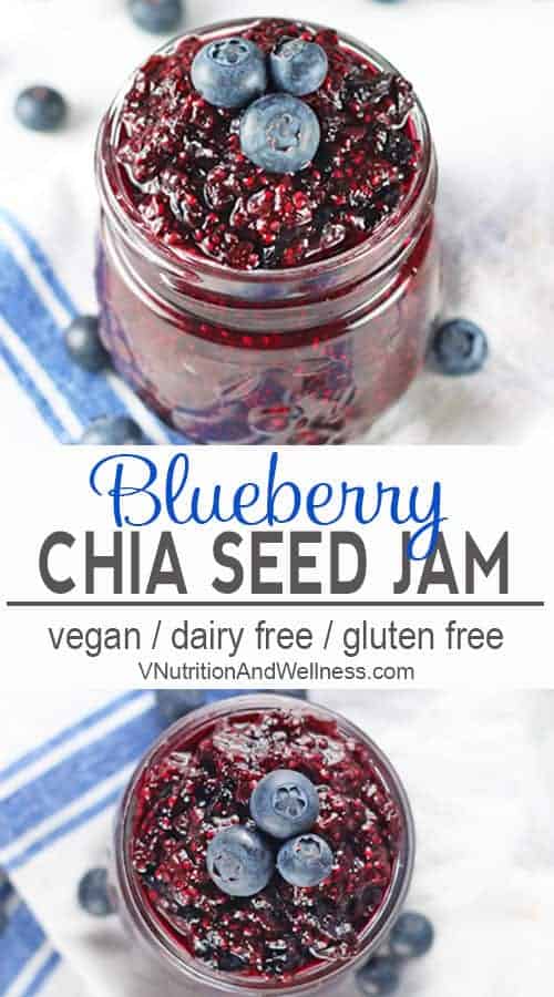 Easy Blueberry Chia Jam | This Blueberry Chia Jam is delicious, easy to make, and refined sugar free. Add it to toast, smoothie bowls, oatmeal, or overnight oats for a tasty pop of flavor! gluten-free, dairy-free, vegan recipe, vegetarian #chiajam #veganjam #blueberrychiajam