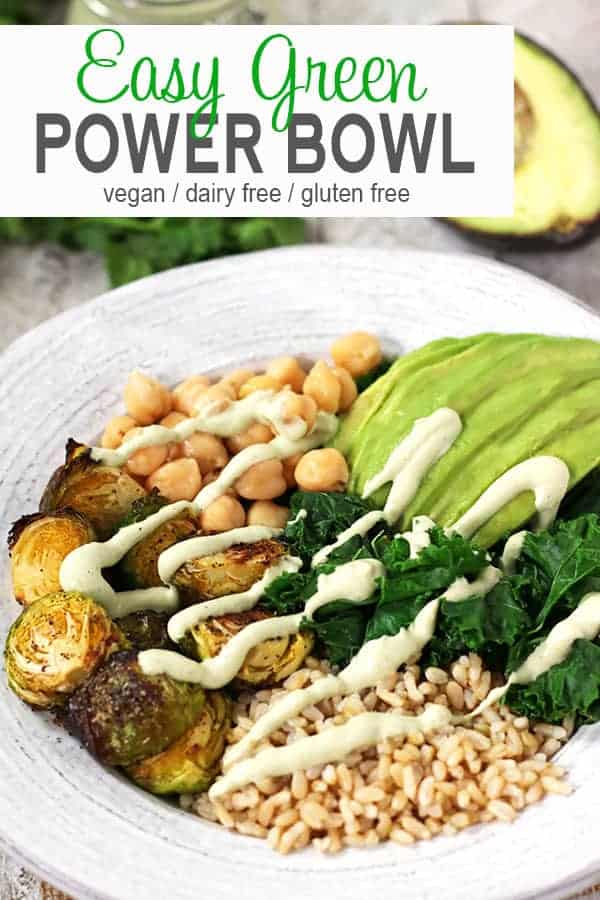 This Green Power Bowl is full of vegan goodness! It's a delicious plant based budda bowl of whole grains, vegetables, & avocado with a cilantro lime sauce. What a healthy and easy way to have a quick lunch or dinner on the table fast! #powerbowlrecipe #veganbuddhabowl #buddhbowl #veganpowerbowl #vegetarianpowerbowl #easypowerbowl #vnutrition