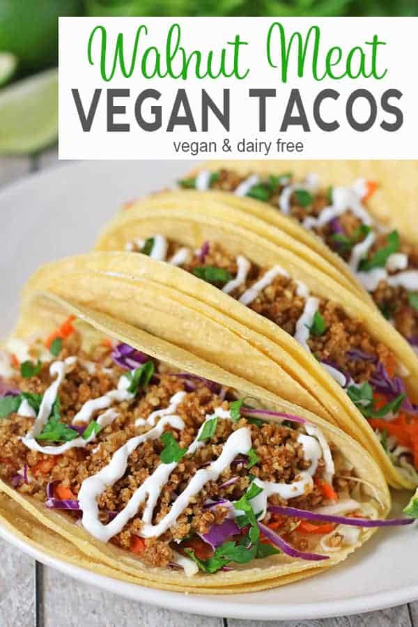 Walnut Meat Tacos | These vegan walnut meat tacos pack a punch of protein! They're an easy to make dinner or lunch and great for a family meal. Vegan taco meat is a healthy alternative to beef.
#vegantacos #vegantacorecipes #easyvgantacos #vegantacos #vegantacomeat #vnutrition #healthytacos