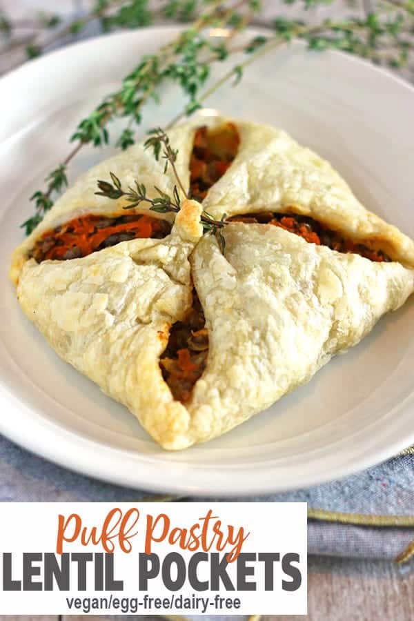 Lentil Puff Pastry Pockets | These Lentil Puff Pastry Pockets are perfect vegan holiday main dish or a meatless centerpiece to any meal! Lentils and veggies make for a hearty vegan meal. Empress you guests with this fancy looking yet easy to make vegan dinner!
#veganholidayrecipe #vnutrition #veganholidaymaindish #veganlentilrecipe #lentilpuffpastry #veganpuffpastryrecipe #veganpuffpastry