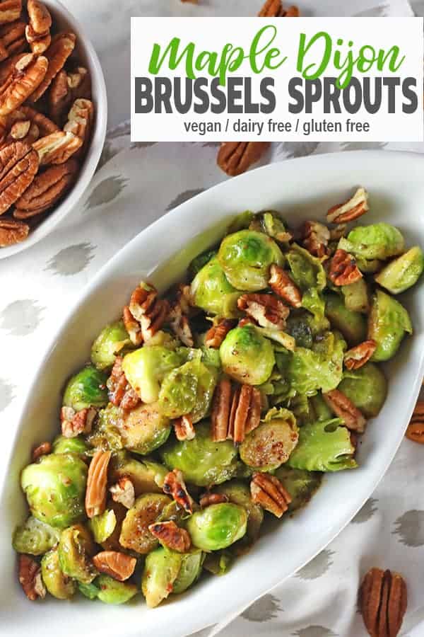 Maple Dijon Brussels Sprouts | These sauteed Brussels sprouts are perfect for any holiday or dinner table. Maple syrup and Dijon mustard bring out the flavors in the vegetable and the toasted pecans add a delicious crunch. They're so easy to make and ready in less than 15 minutes! Check out how to make this tasty vegan side dish.
#veganbrusselssprouts #brusselssprouts #veganholidayrecipes #vnutrition #mustardbrusselssprouts #dijonbrusselssprouts