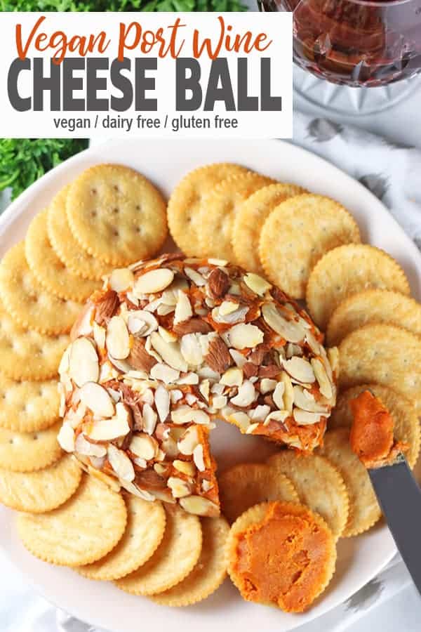 Vegan Port Wine Cheese Ball | This Vegan Port Wine Cheese Ball will be a hit at any party or holiday. Creamy cashews, sun-dried tomatoes, nutritional yeast, and port wine make for a delicious combination that no one will realize it's dairy-free! Impress your guests with this fun and easy to make ball of tastiness! #veganportwinecheese #vegancheese #vegancheeseball #portwinecheese #vnutrition