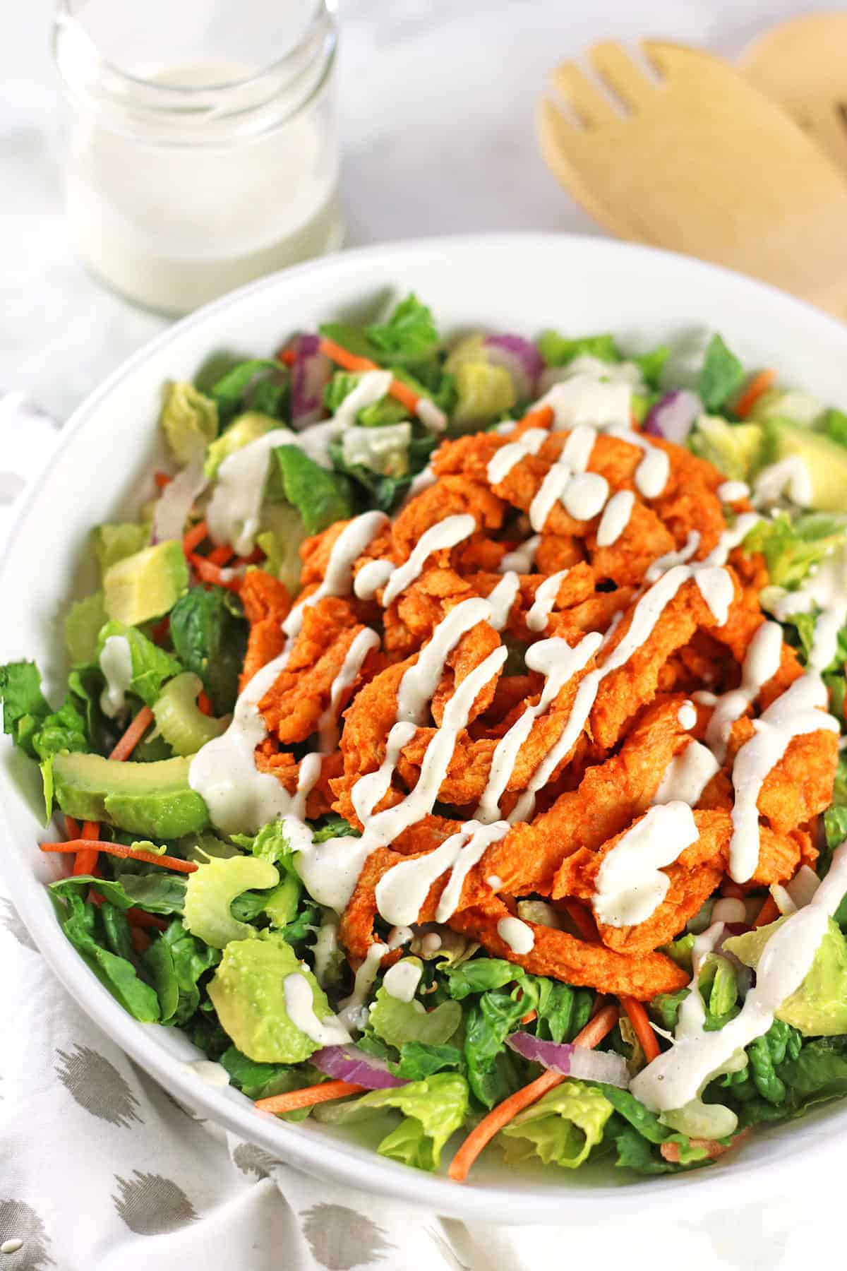 Buffalo Soy Curls Salad with Ranch Dressing