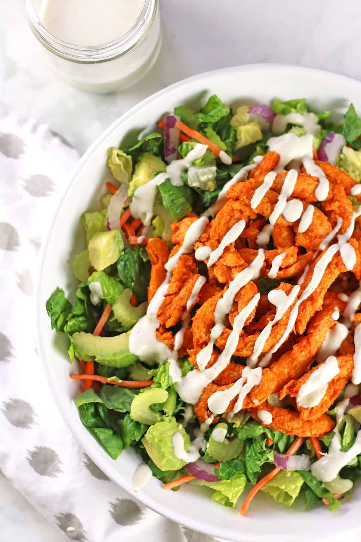 closeup of Vegan Buffalo Chicken Salad