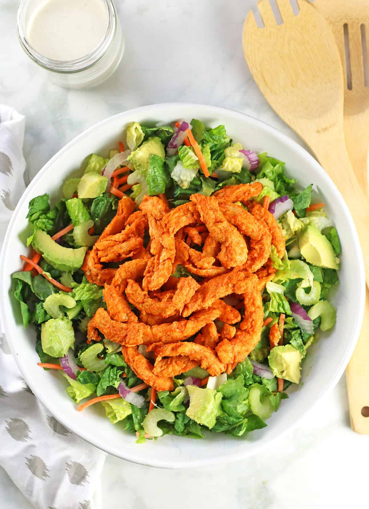 Soy curls on salad 