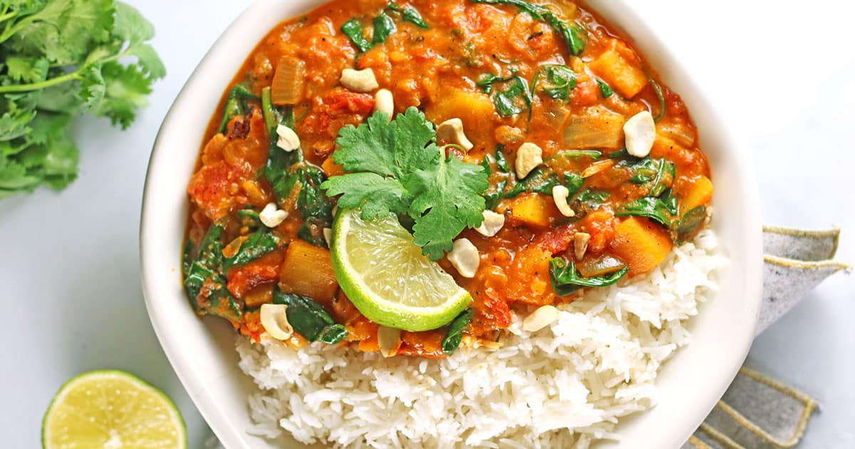 Butternut Squash Curry with Spinach (vegan & dairy-free)