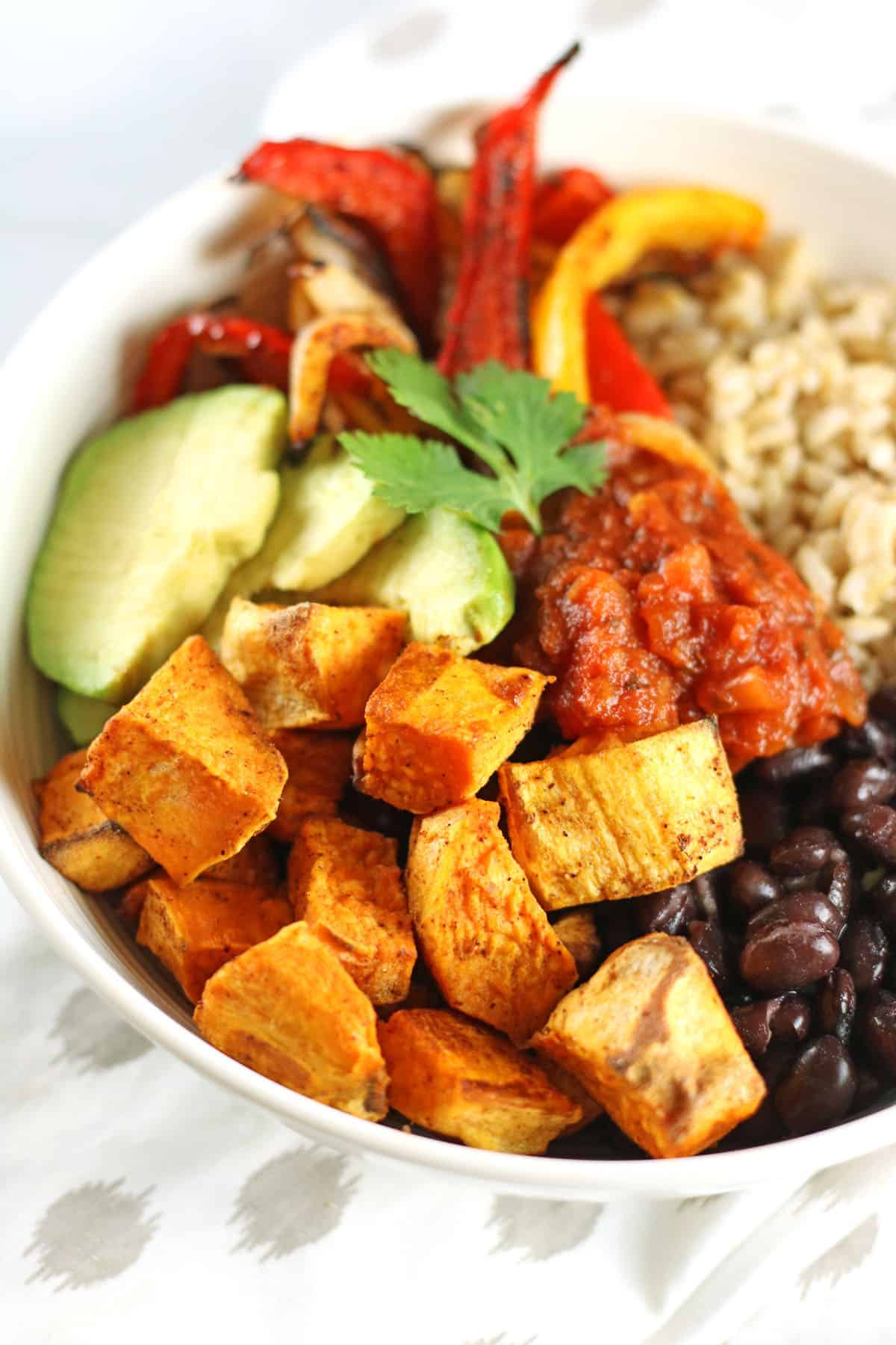 sweet potato buddha bowl closeup image