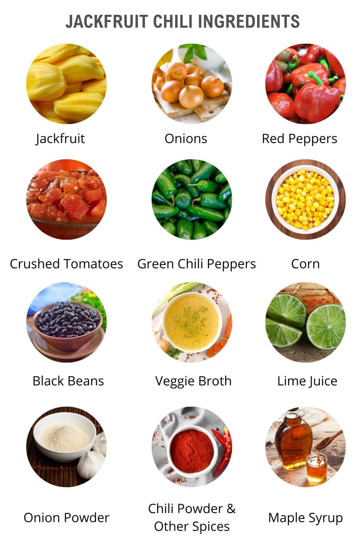 visual list of jackfruit chili ingredients.