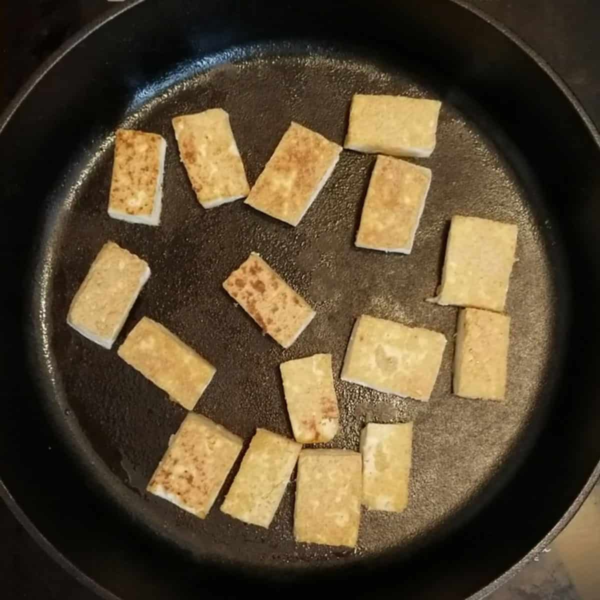 frying tofu in cast iron skillet