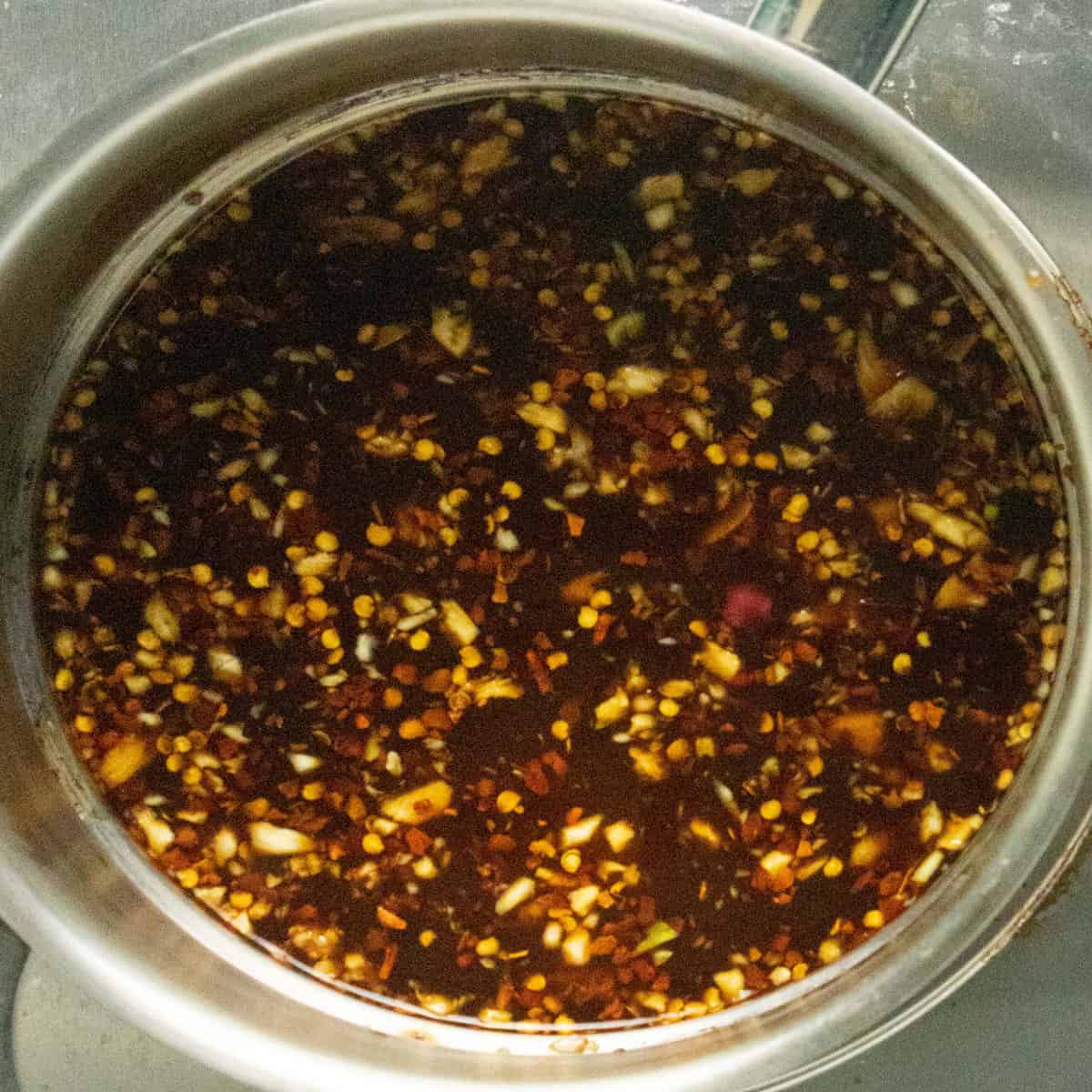 vegan mongolian beef sauce ingredients in a saucepan