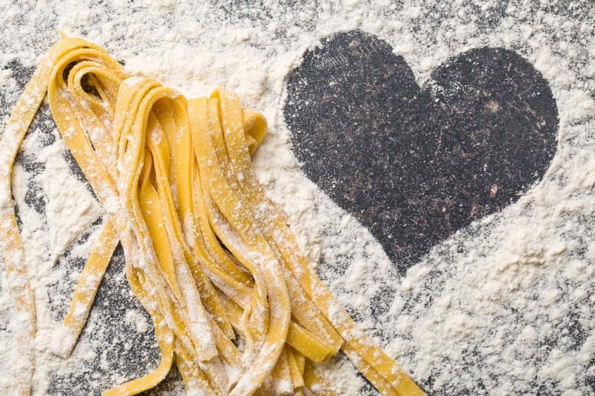 pasta with flour and heart