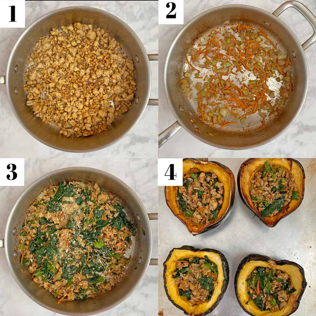 collage of images on make baked acorn squash.