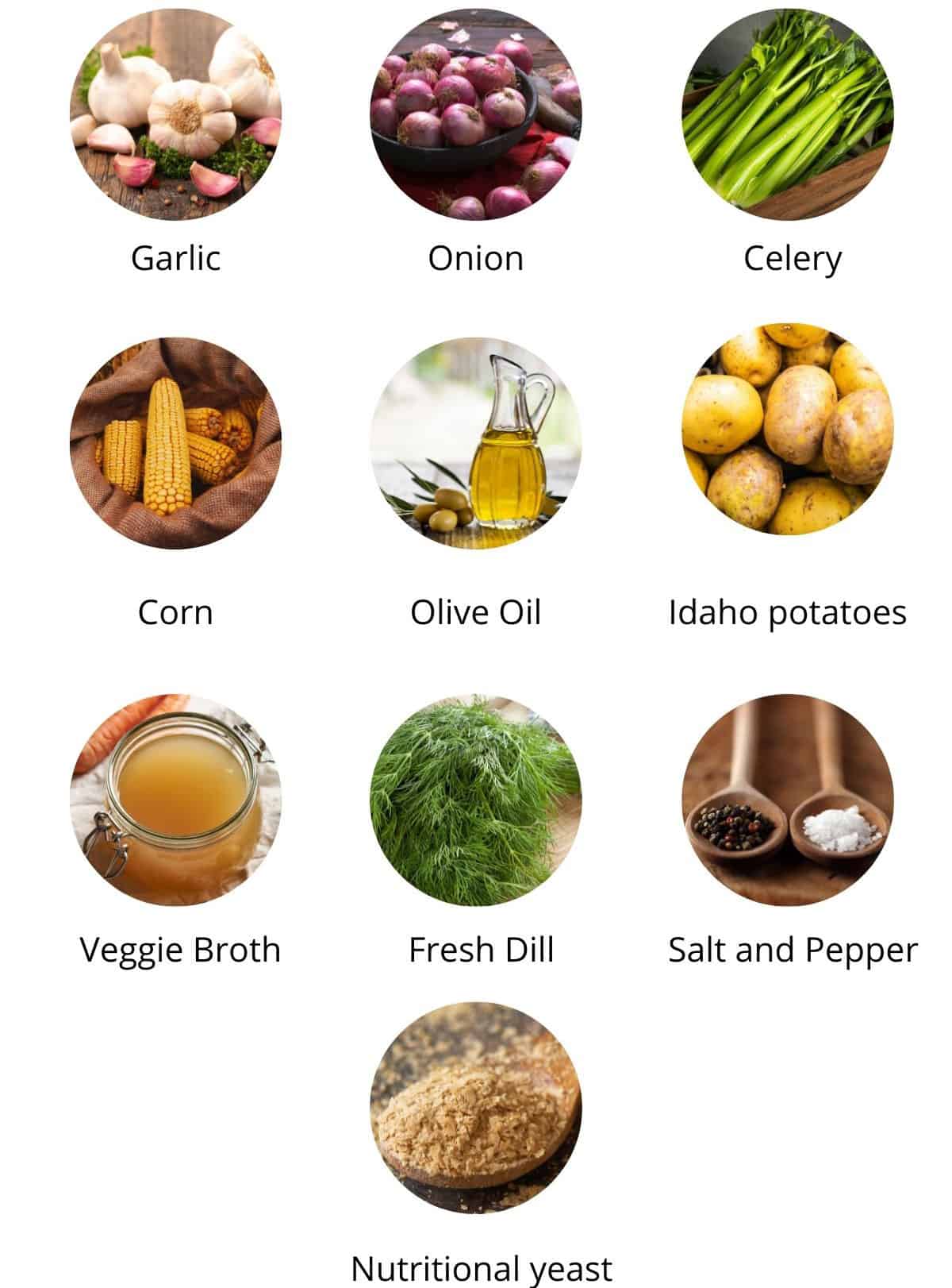 vegan corn chowder ingredients.