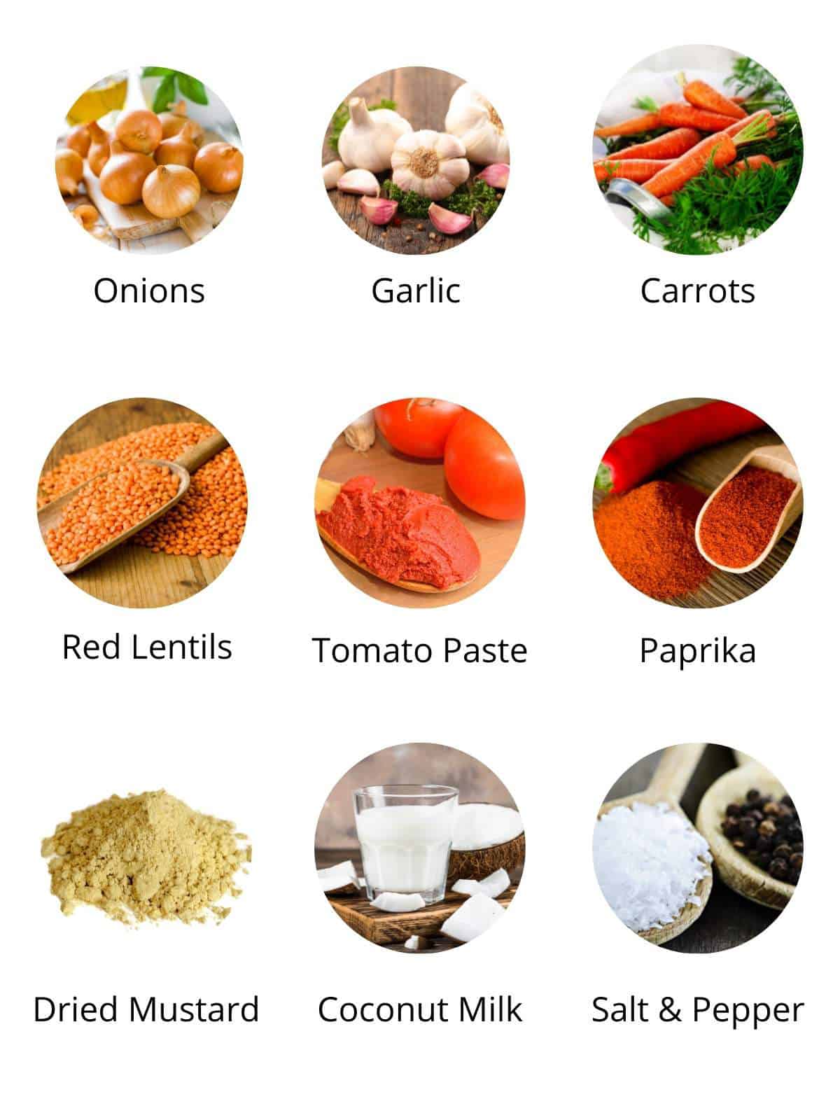 vegan lentil soup ingredients.