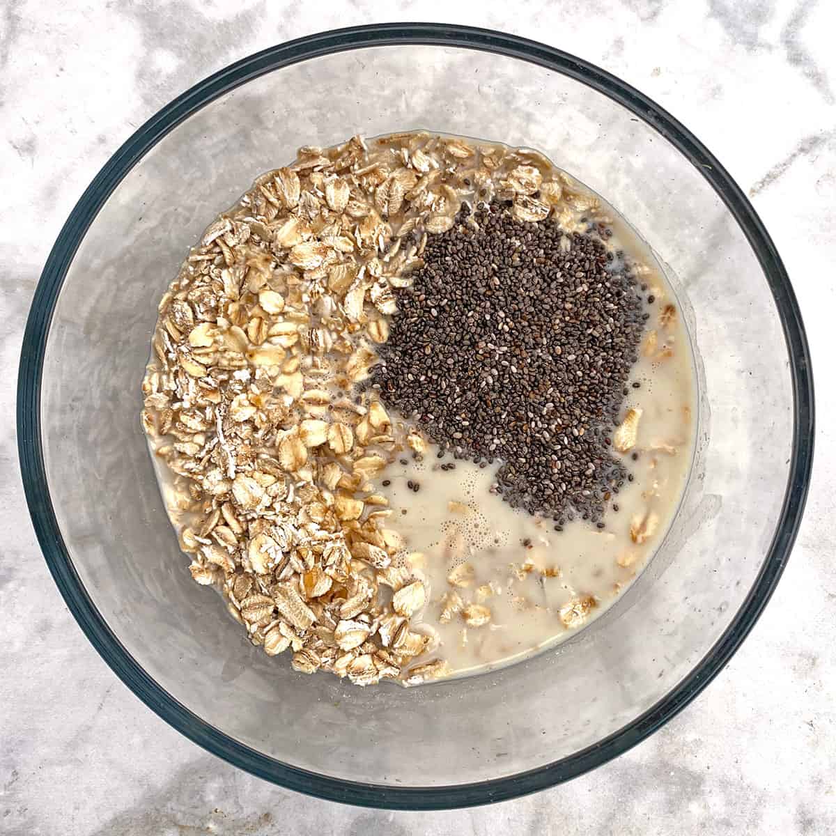 overnight oat ingredients in glass jar.